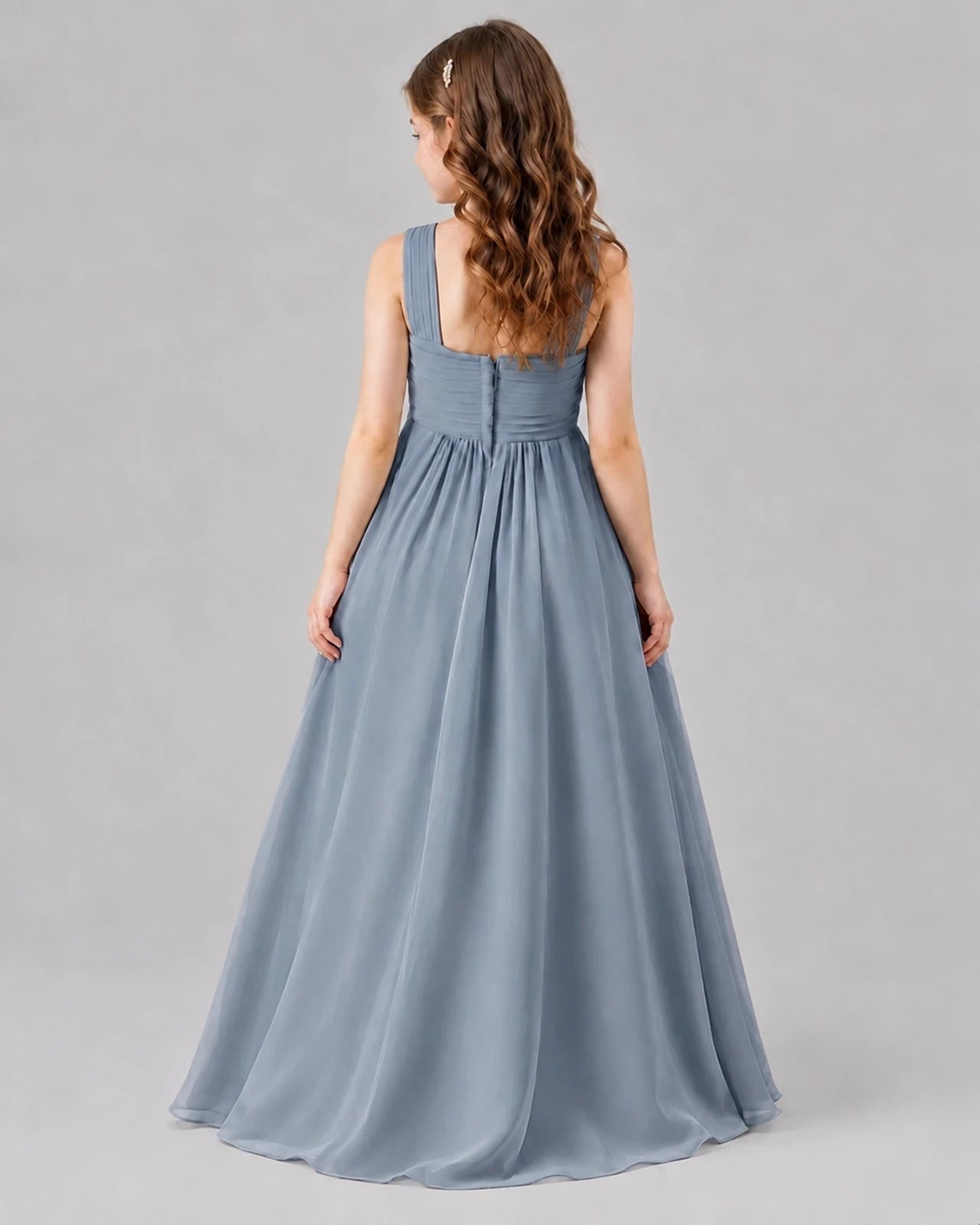 Dusty Blue A-line Junior Bridesmaid Dresses Back