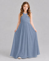 Dusty Blue A-line Junior Bridesmaid Dresses Front