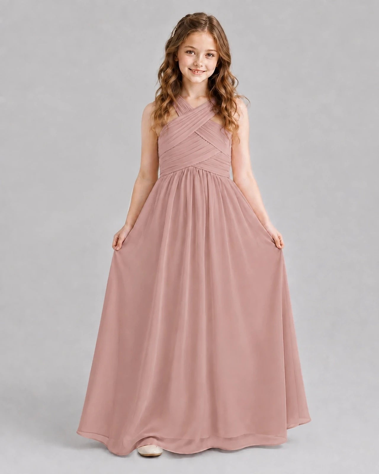 Dusty Rose A-line Junior Bridesmaid Dresses Front