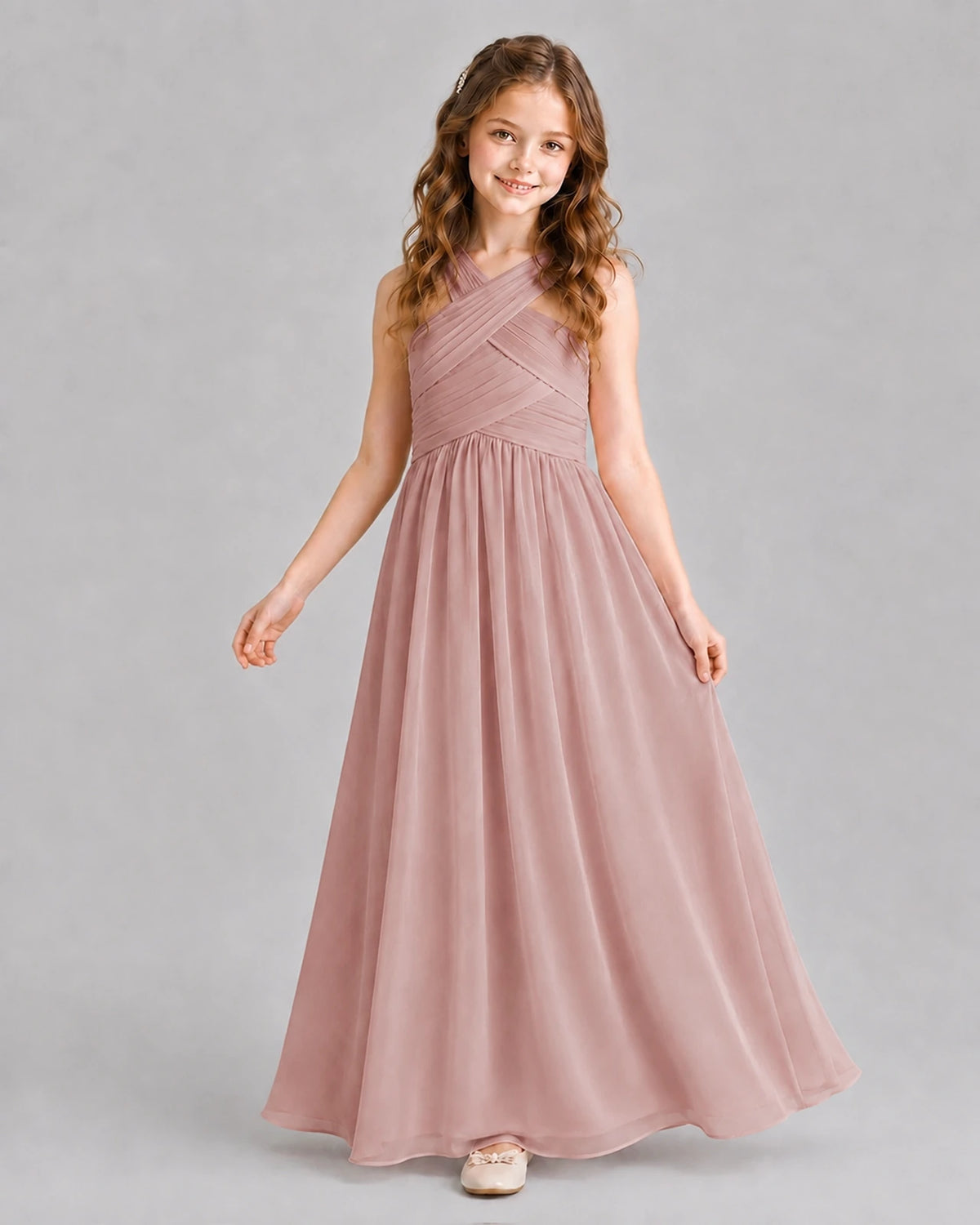 Dusty Rose A-line Junior Bridesmaid Dresses Pose