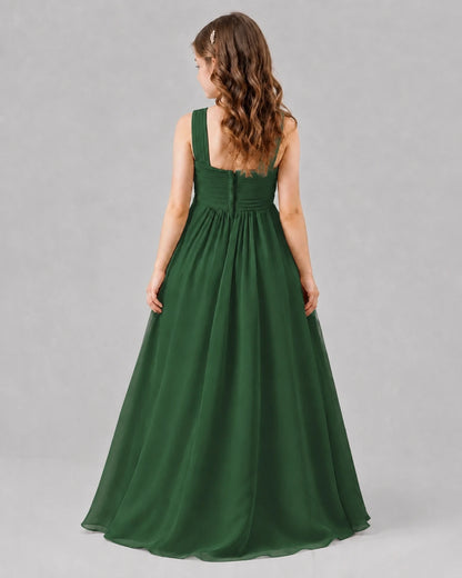 Emerald Green A-line Junior Bridesmaid Dresses Back