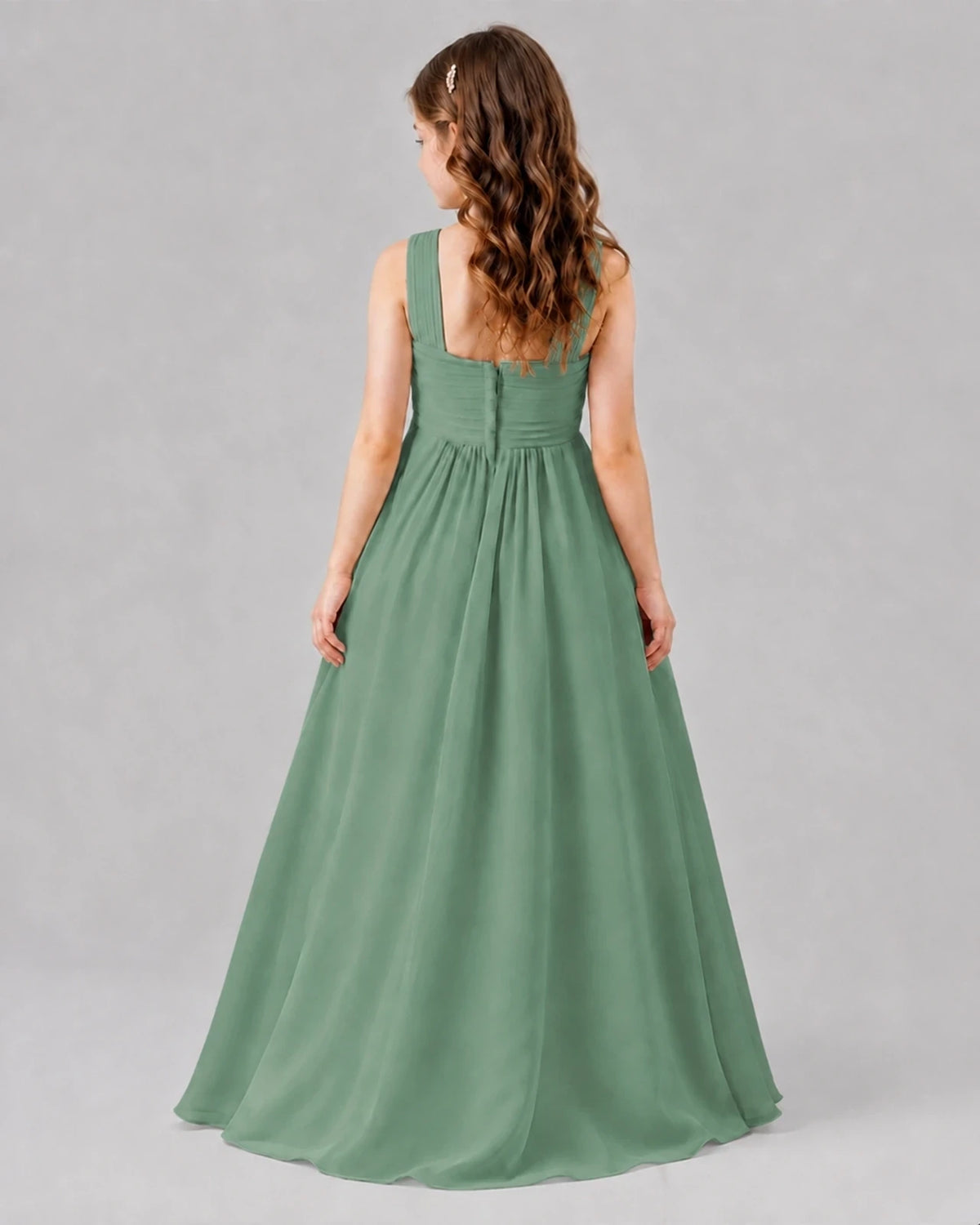 Eucalyptus A-line Junior Bridesmaid Dresses Back