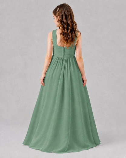 Eucalyptus A-line Junior Bridesmaid Dresses Back