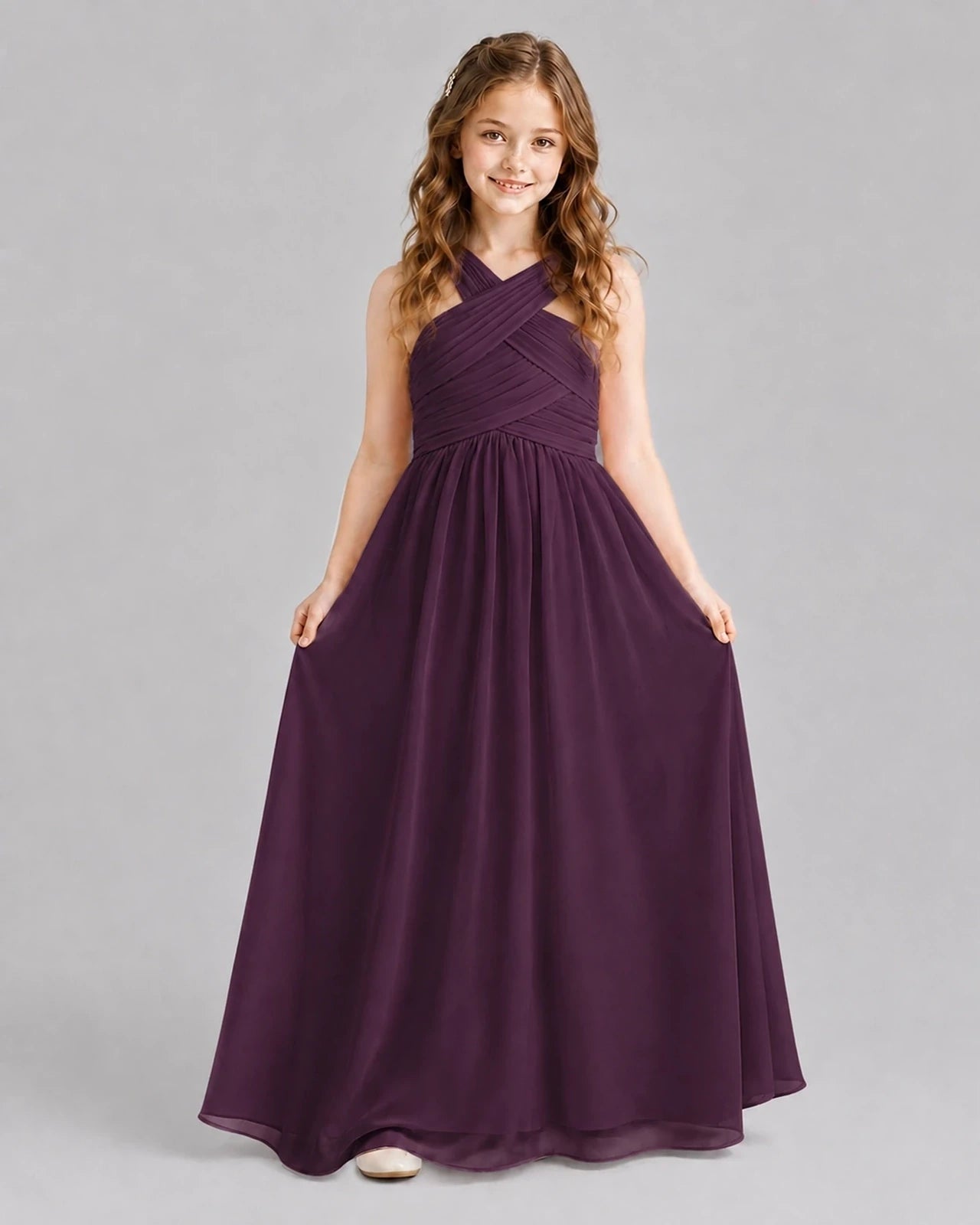 Grape A-line Junior Bridesmaid Dresses Front