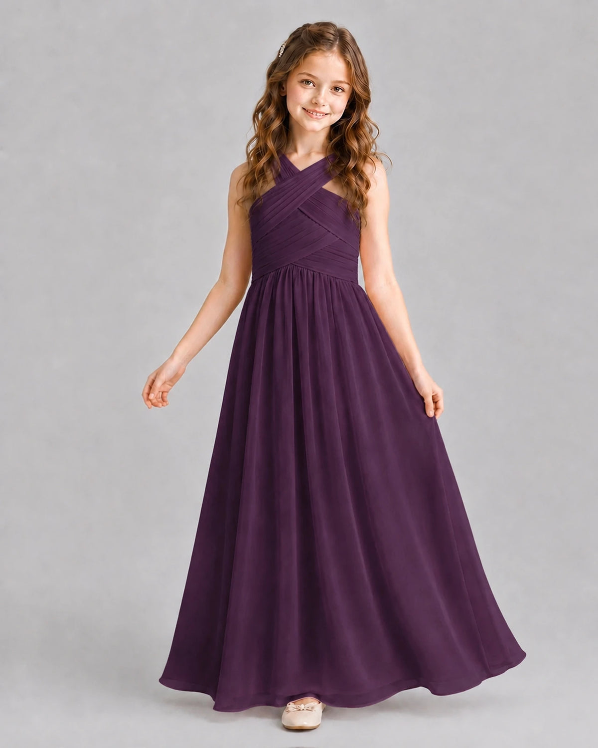 Grape A-line Junior Bridesmaid Dresses Pose