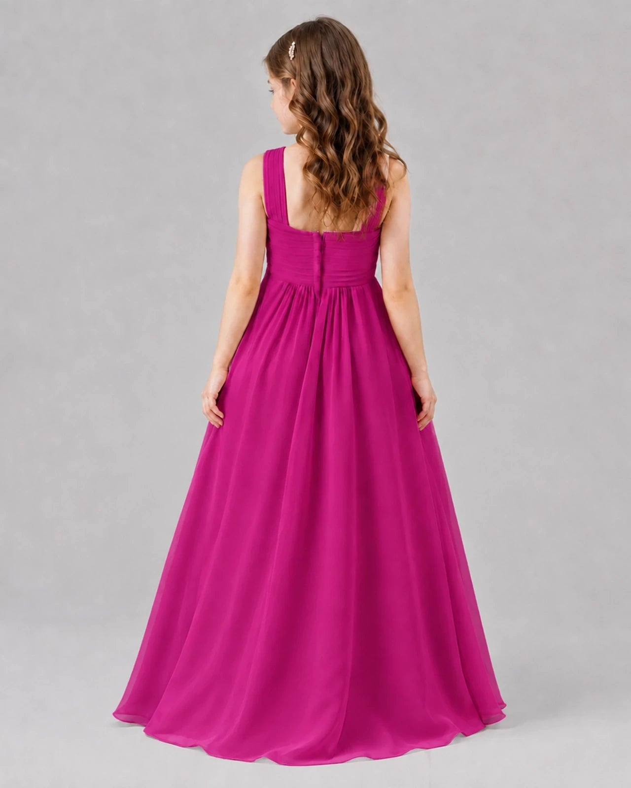 Hot Pink A-line Junior Bridesmaid Dresses Back