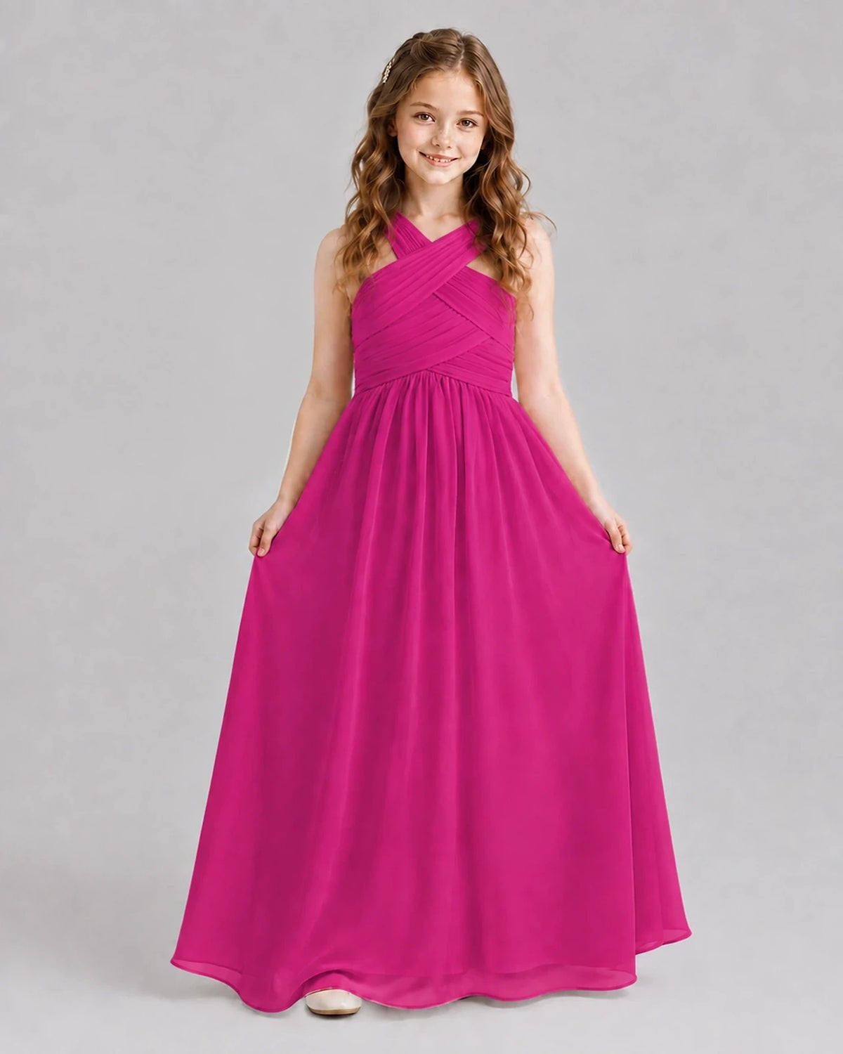 Hot Pink A-line Junior Bridesmaid Dresses Front