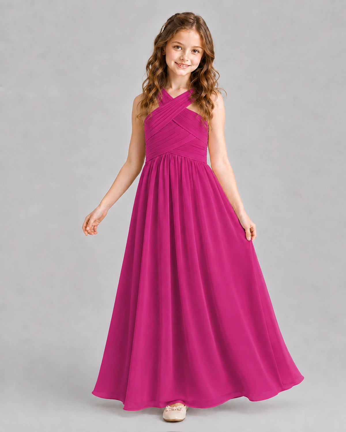 Hot Pink A-line Junior Bridesmaid Dresses Pose