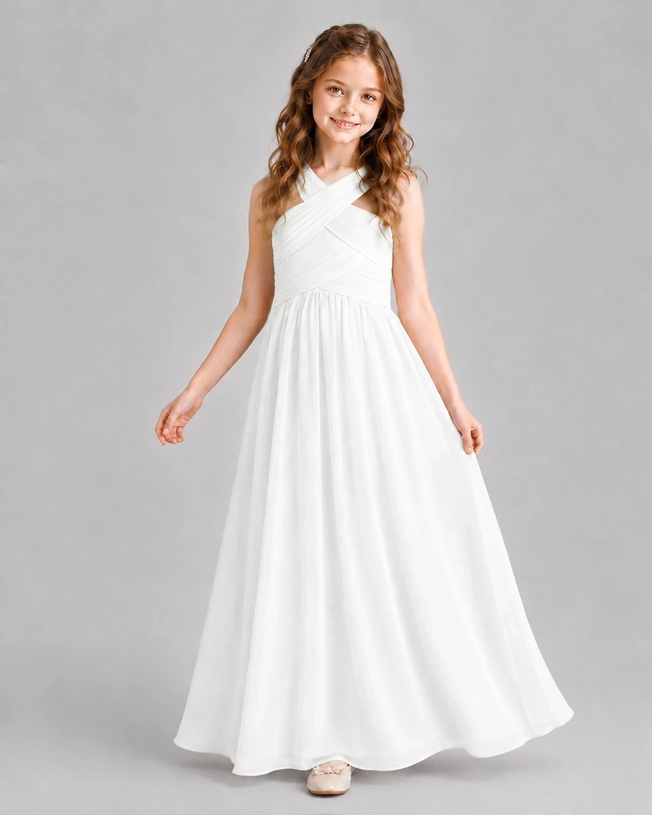 Ivory A-line Junior Bridesmaid Dresses Pose