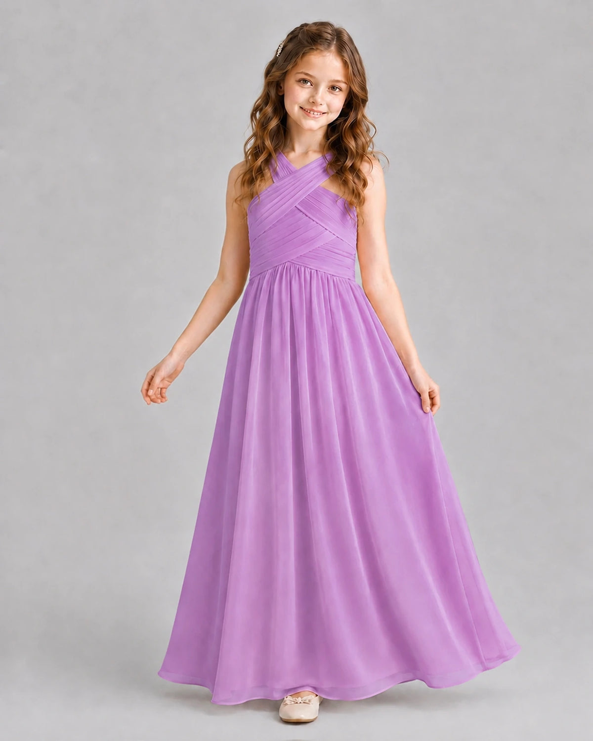 Lilac A-line Junior Bridesmaid Dresses Pose