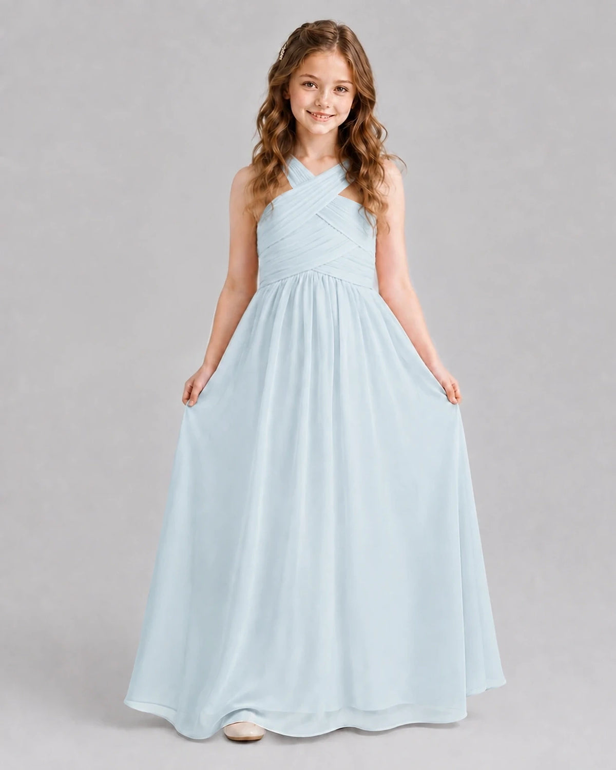 Mist A-line Junior Bridesmaid Dresses Front