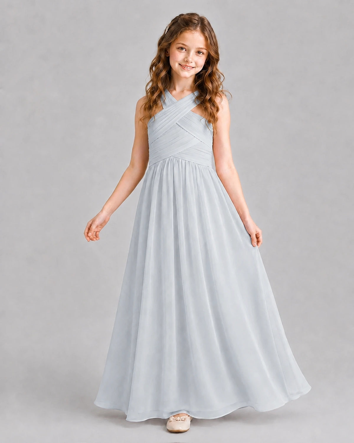 Mist A-line Junior Bridesmaid Dresses Pose