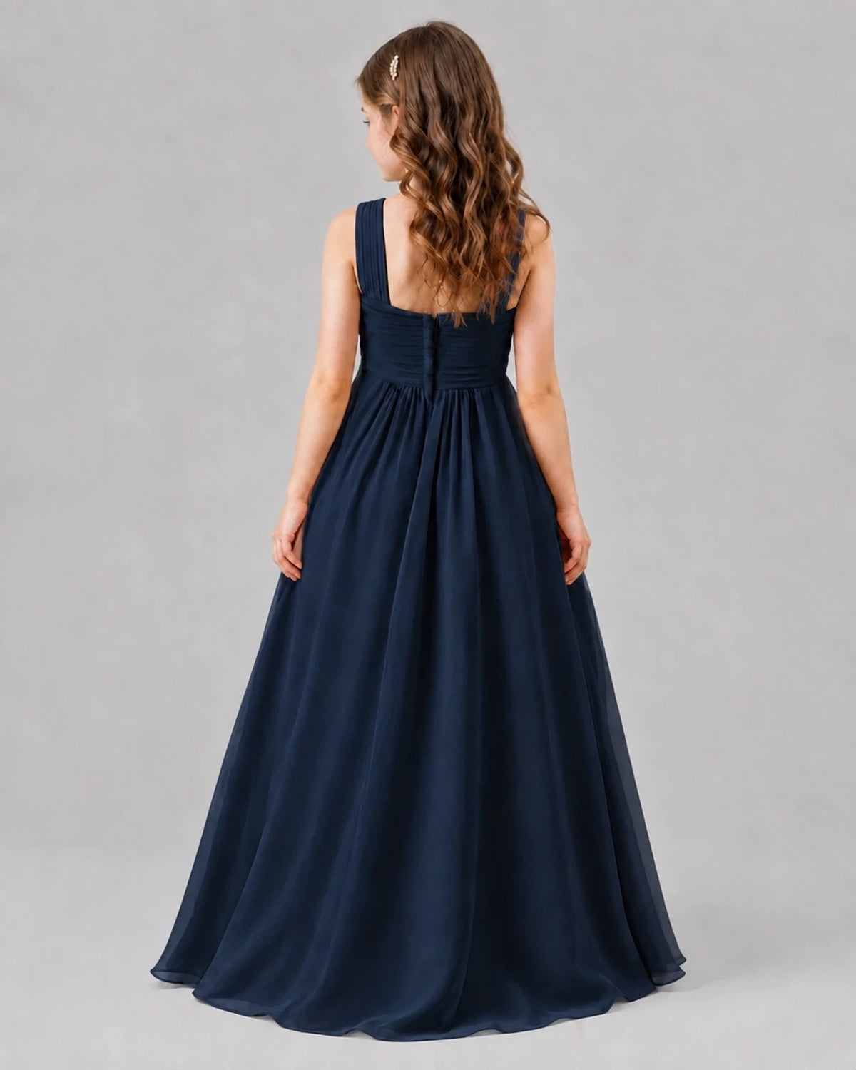 Navy Blue A-line Junior Bridesmaid Dresses Back