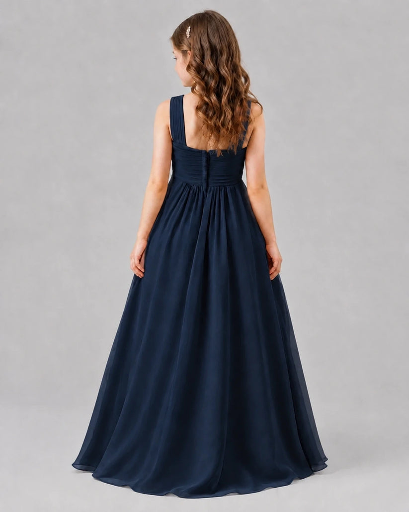 Navy Blue A-line Junior Bridesmaid Dresses Back