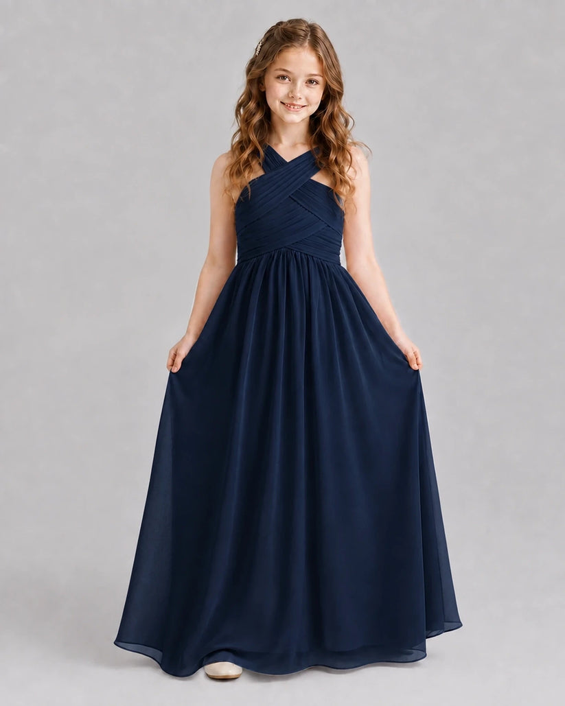 Navy Blue A-line Junior Bridesmaid Dresses Front