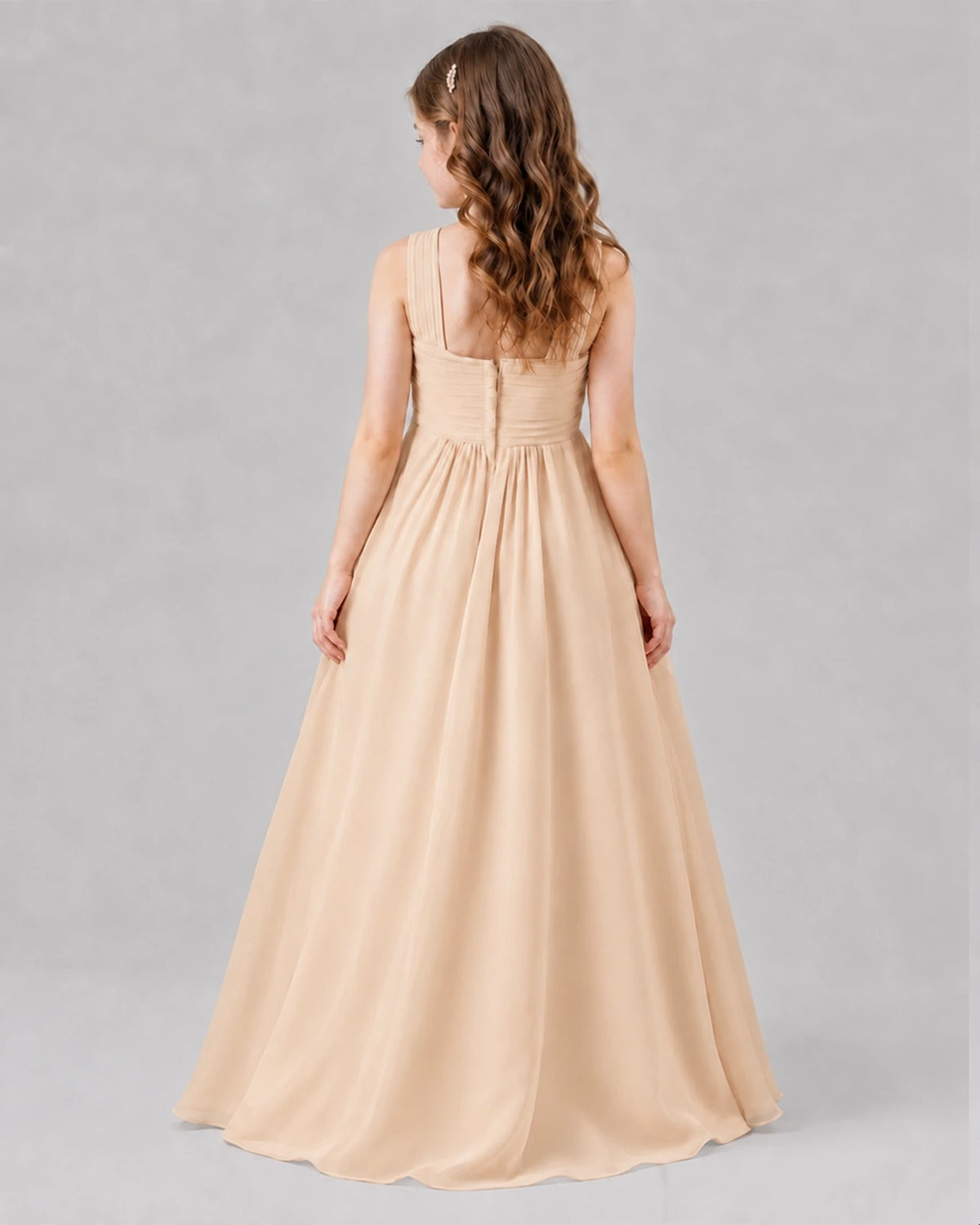 Peach A-line Junior Bridesmaid Dresses Back