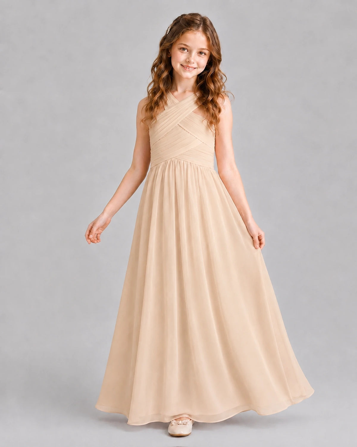 Peach A-line Junior Bridesmaid Dresses Pose