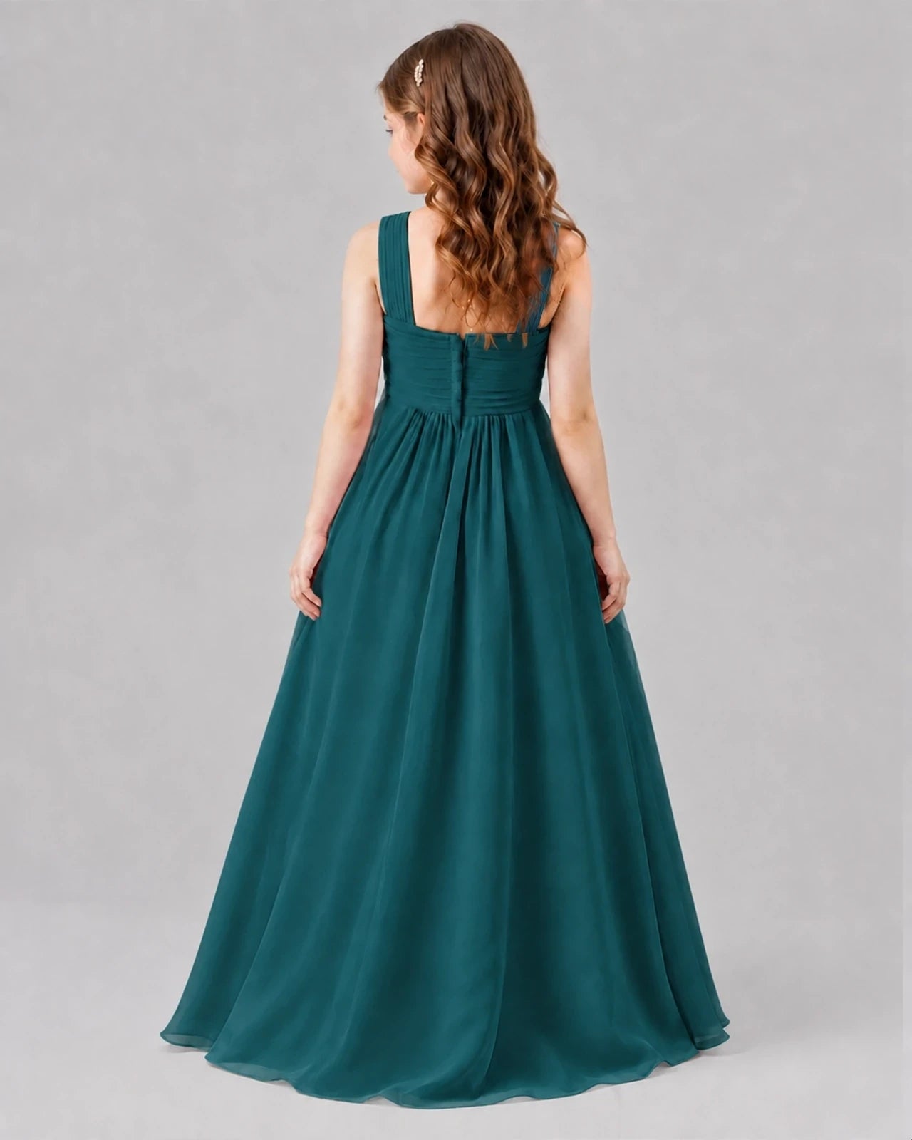 Peacock A-line Junior Bridesmaid Dresses Back