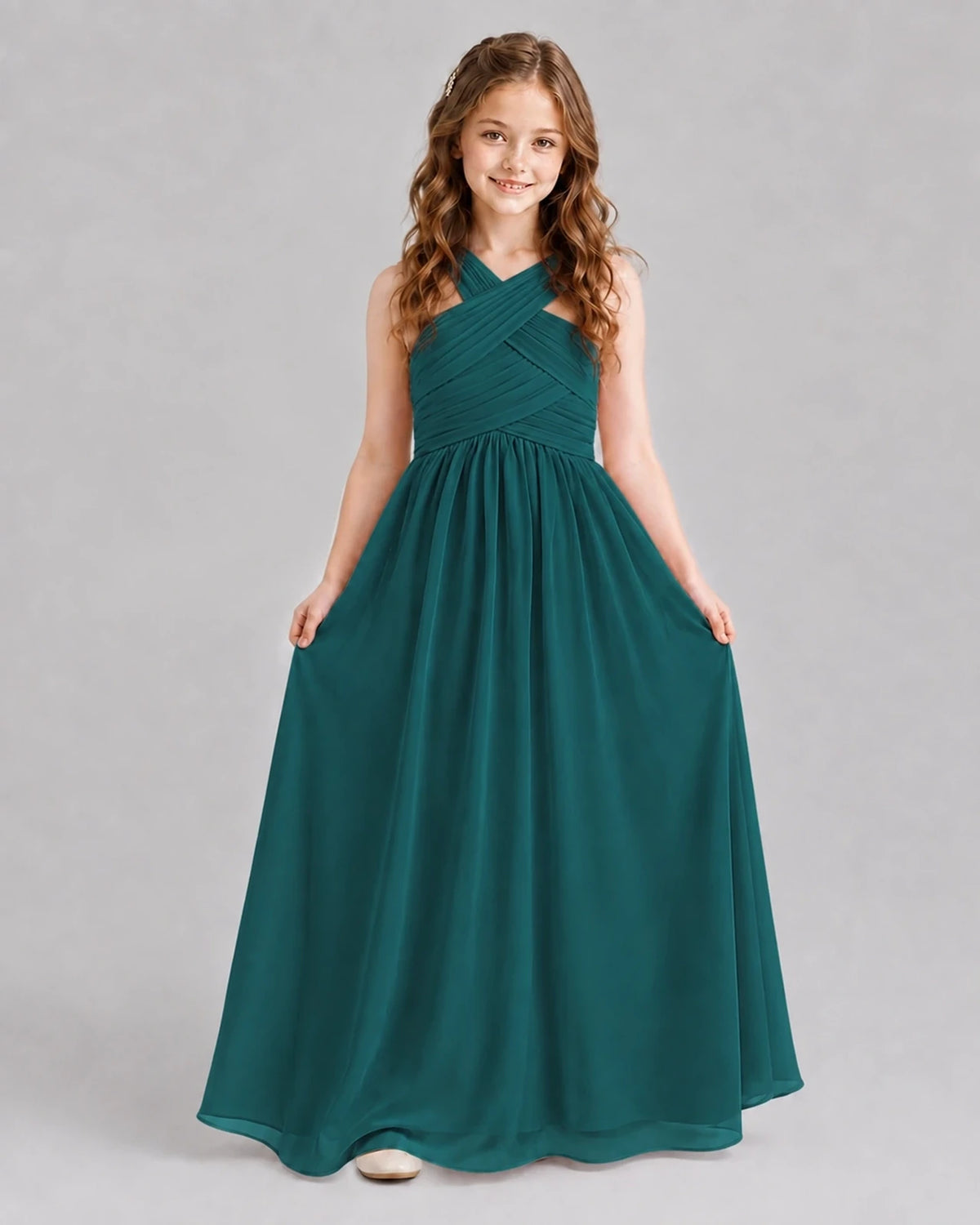 Peacock A-line Junior Bridesmaid Dresses Front