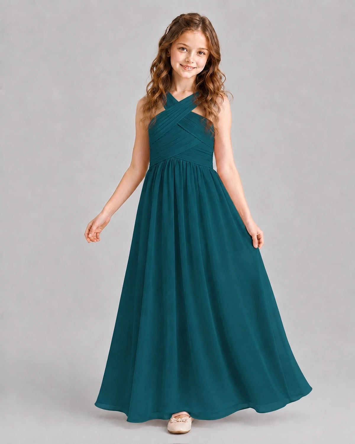 Peacock A-line Junior Bridesmaid Dresses Pose