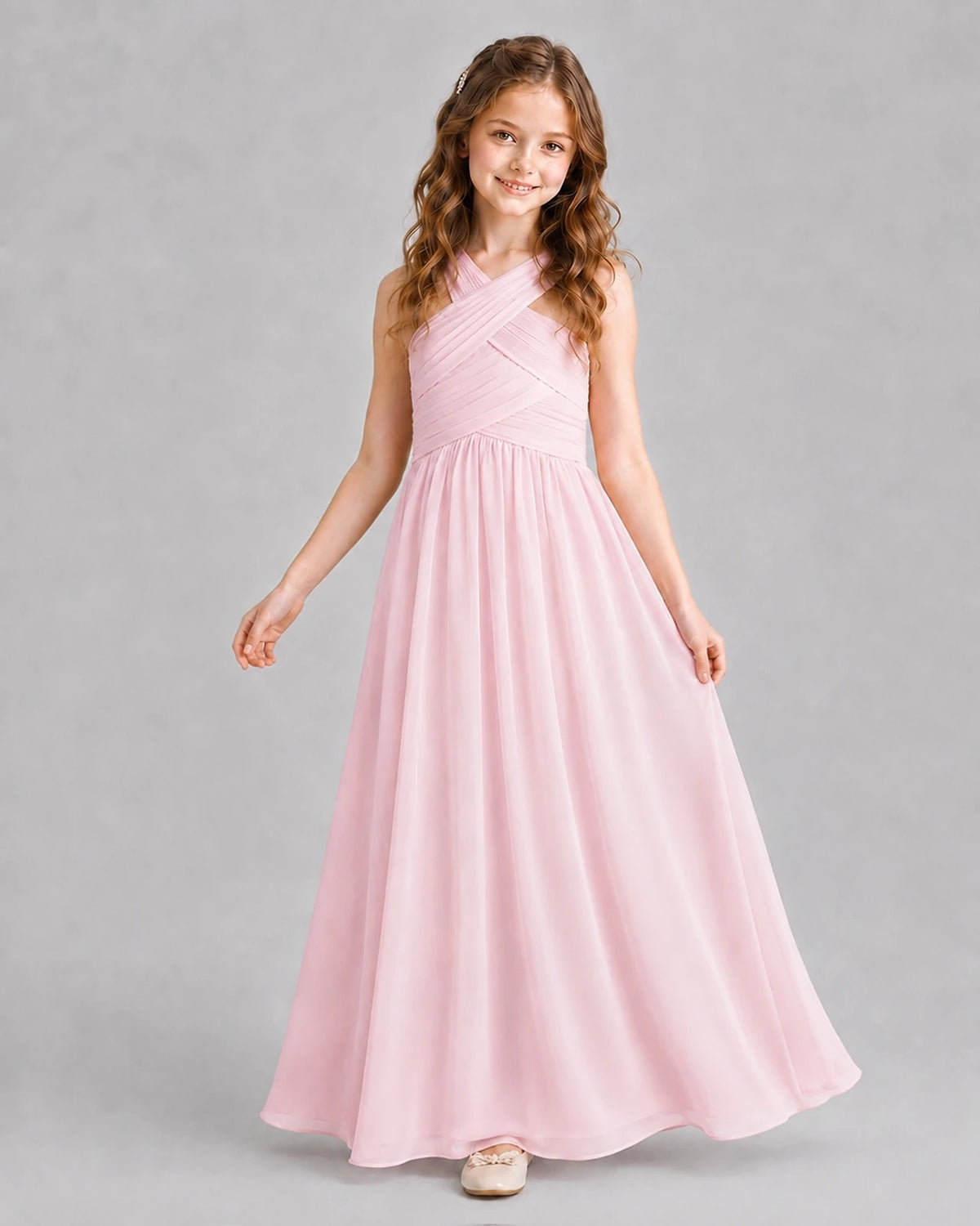 Pink A-line Junior Bridesmaid Dresses Pose