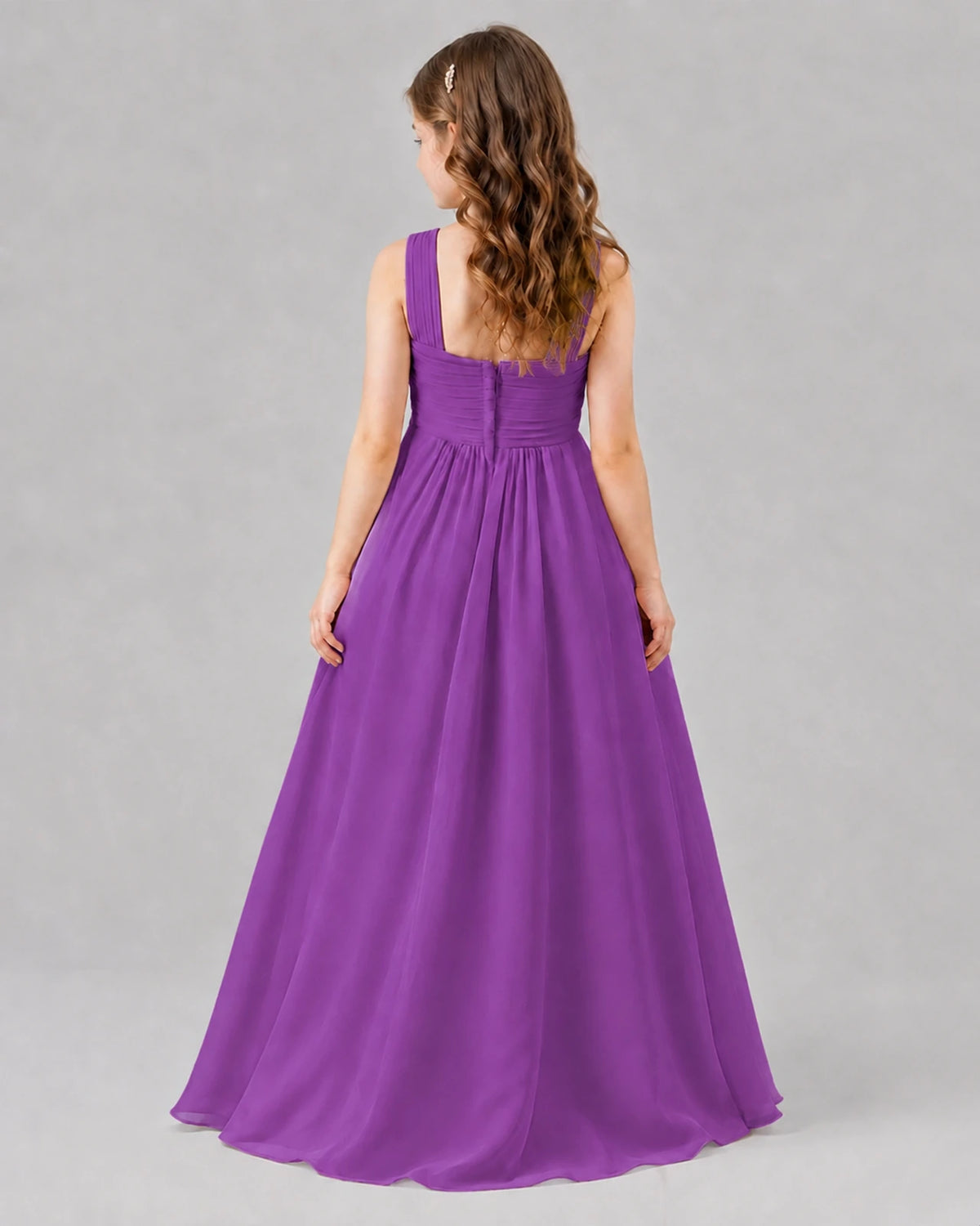 Purple A-line Junior Bridesmaid Dresses Back