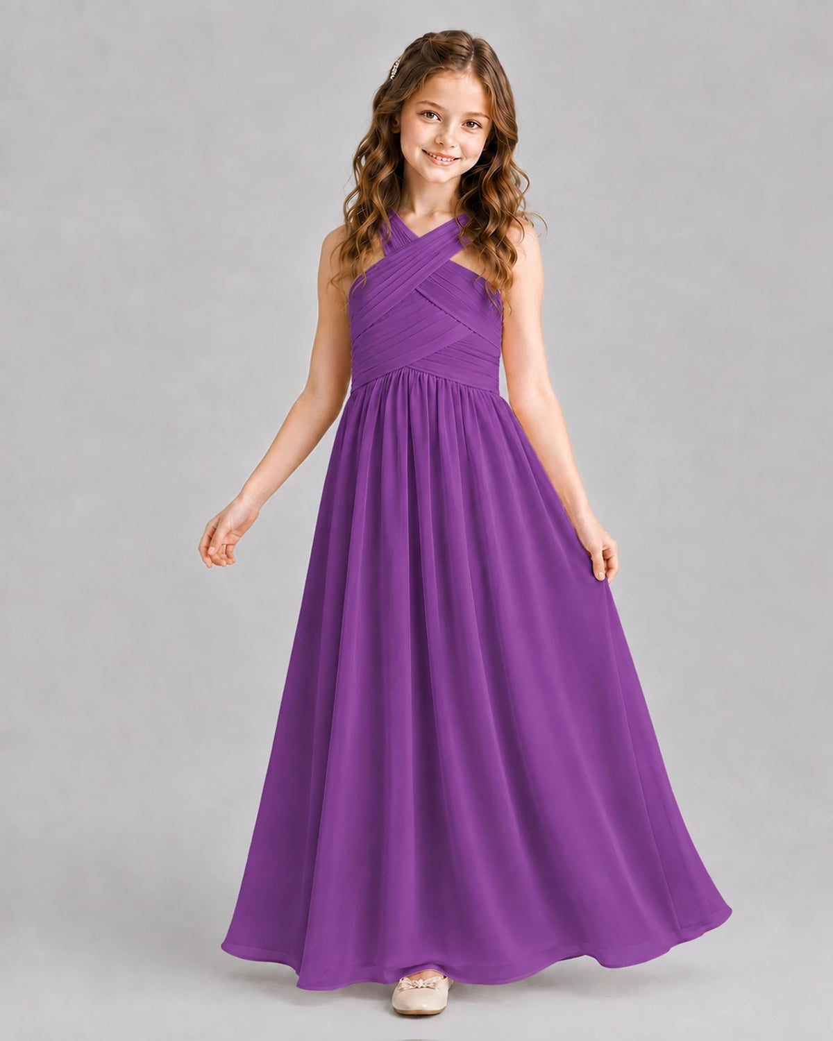 Purple A-line Junior Bridesmaid Dresses Pose