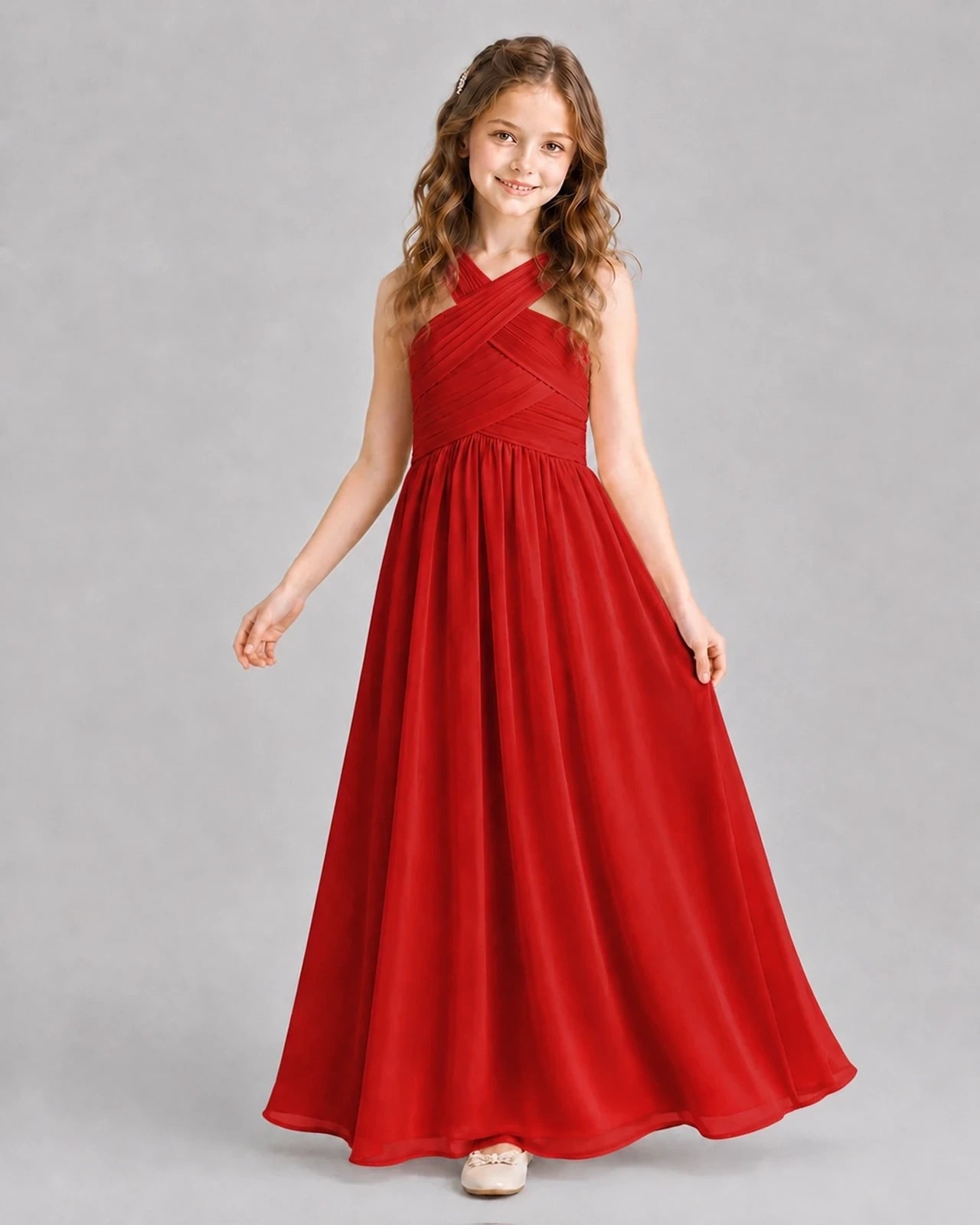 Red A-line Junior Bridesmaid Dresses Pose