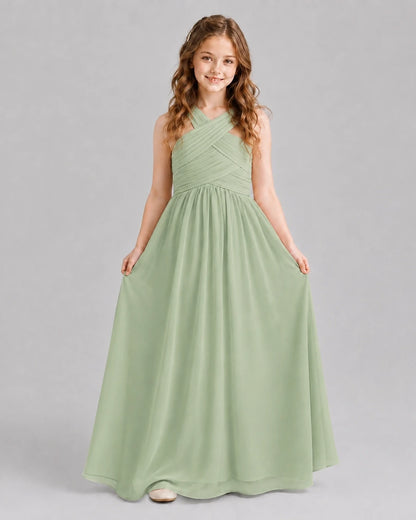 Sage Green A-line Junior Bridesmaid Dresses Front