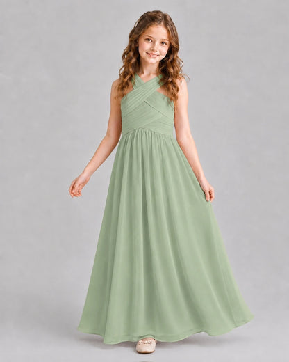 Sage Green A-line Junior Bridesmaid Dresses Pose