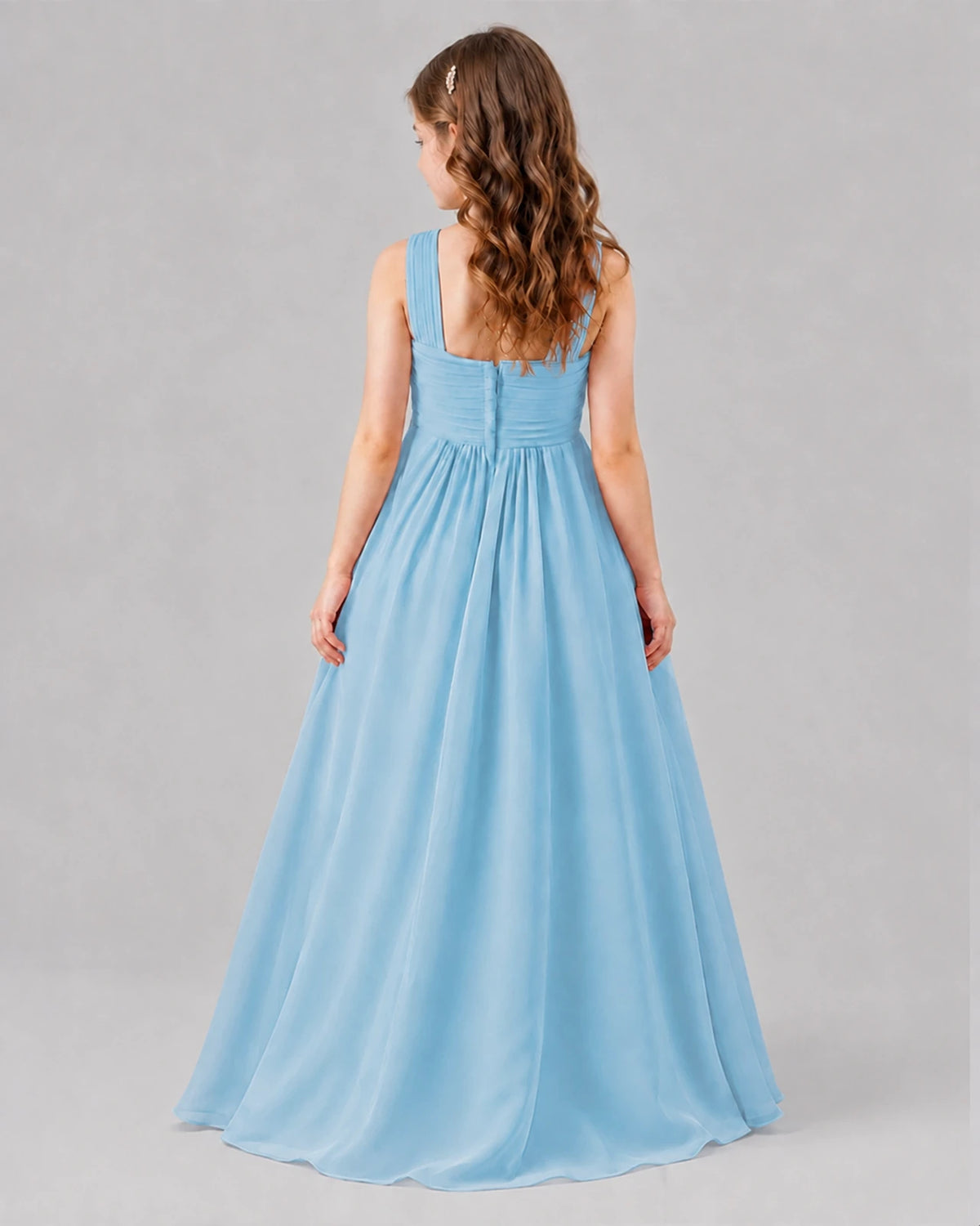 Sky Blue A-line Junior Bridesmaid Dresses Back
