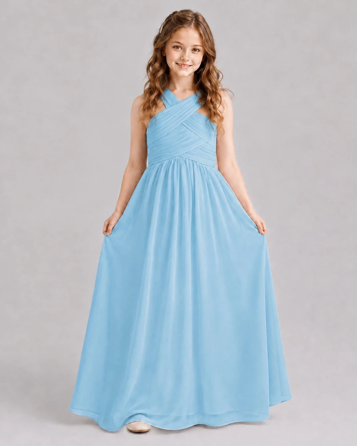 Sky Blue A-line Junior Bridesmaid Dresses Front