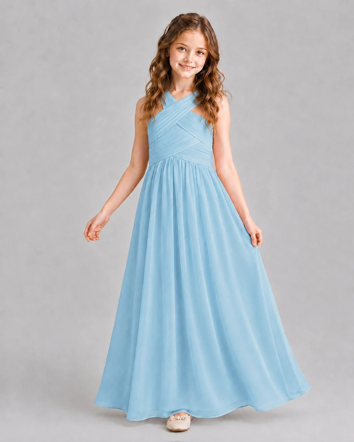 Sky Blue A-line Junior Bridesmaid Dresses Pose