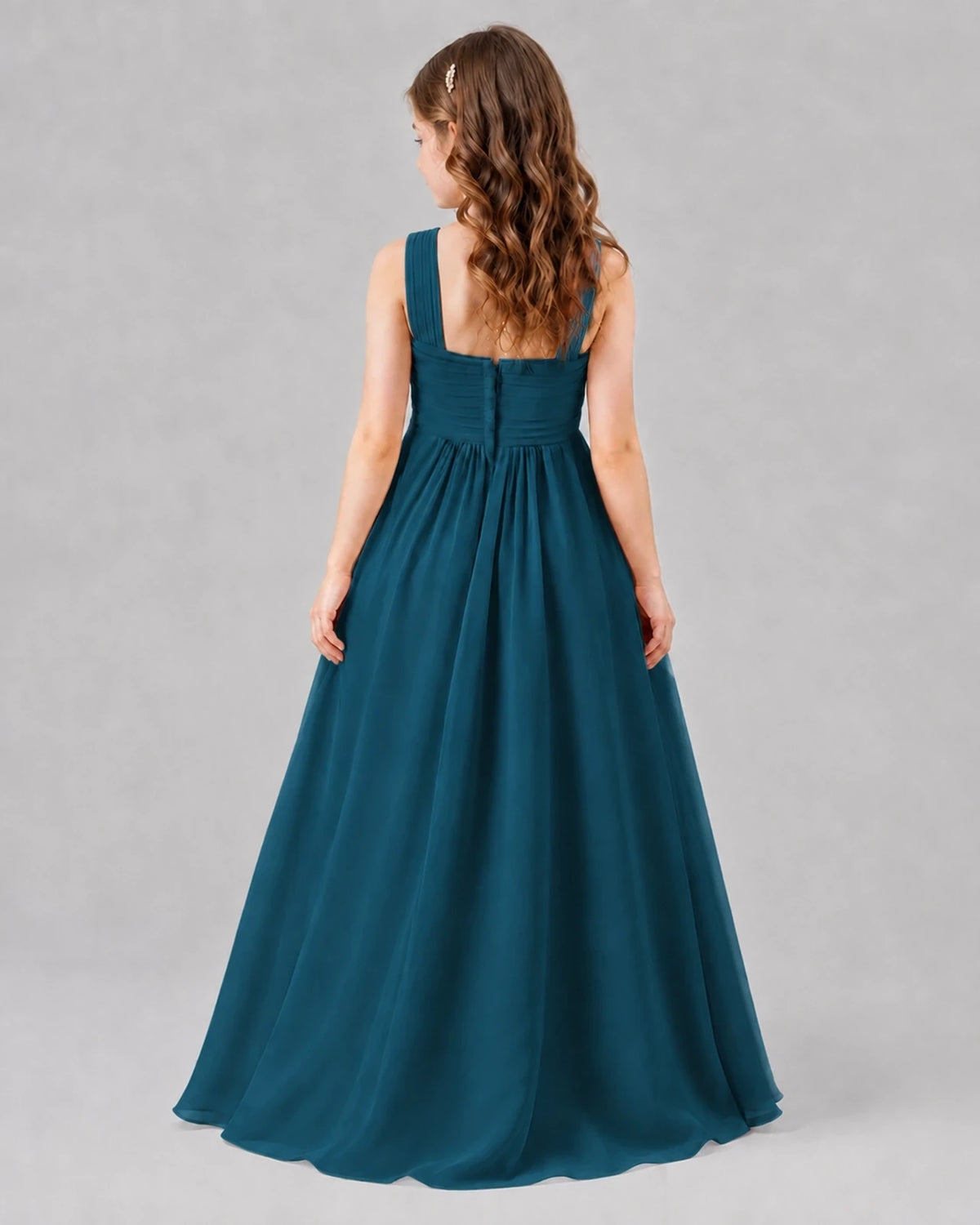 Teal A-line Junior Bridesmaid Dresses Back