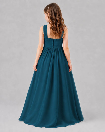 Teal A-line Junior Bridesmaid Dresses Back
