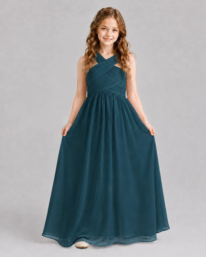 Teal A-line Junior Bridesmaid Dresses Front