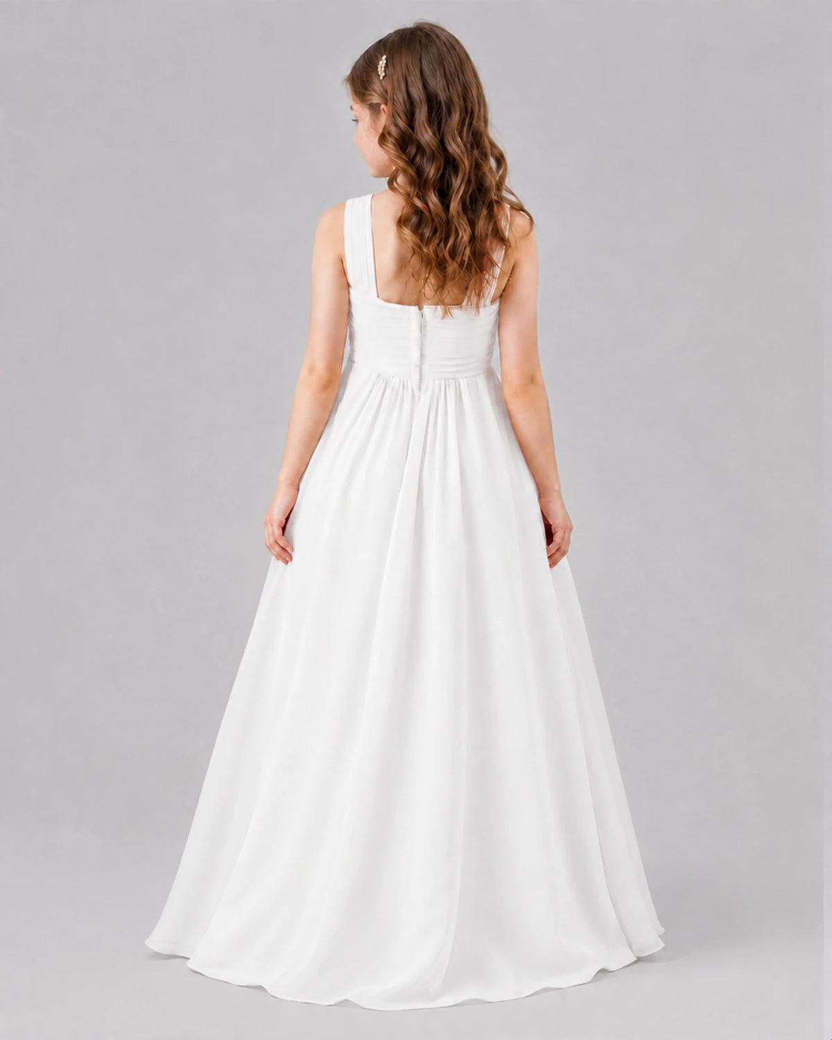 White A-line Junior Bridesmaid Dresses Back