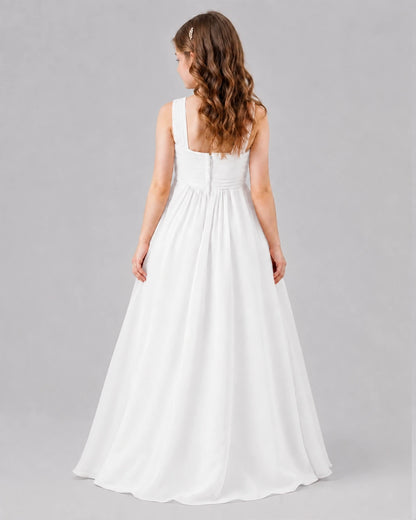 White A-line Junior Bridesmaid Dresses Back