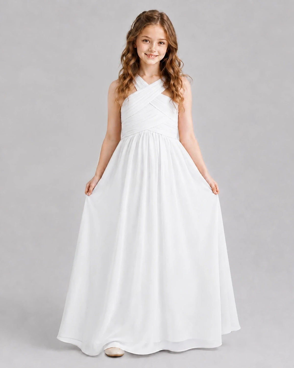 White A-line Junior Bridesmaid Dresses Front