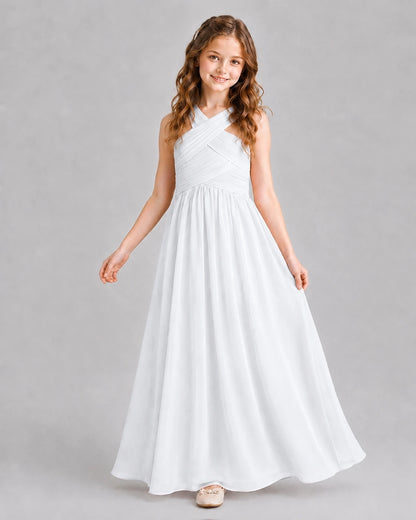 White A-line Junior Bridesmaid Dresses Pose