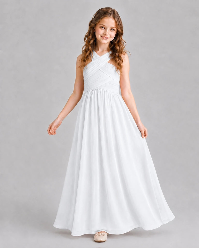 White A-line Junior Bridesmaid Dresses Pose
