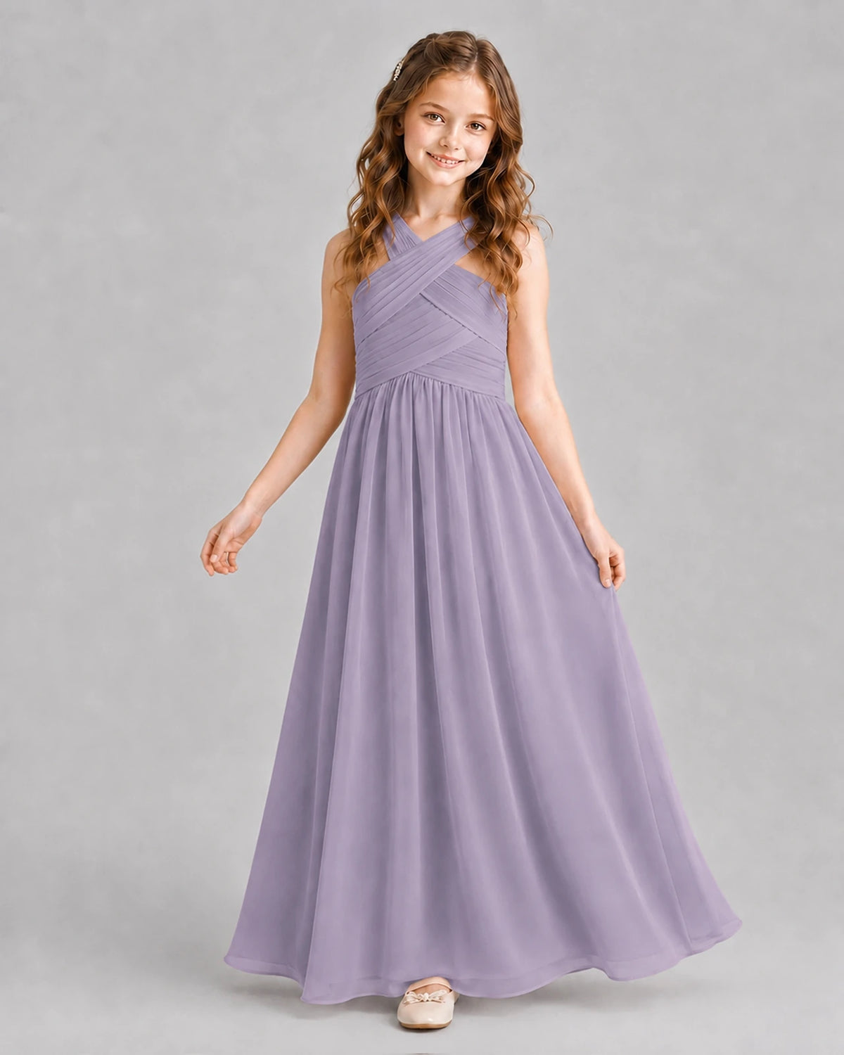 Wisteria A-line Junior Bridesmaid Dresses Pose