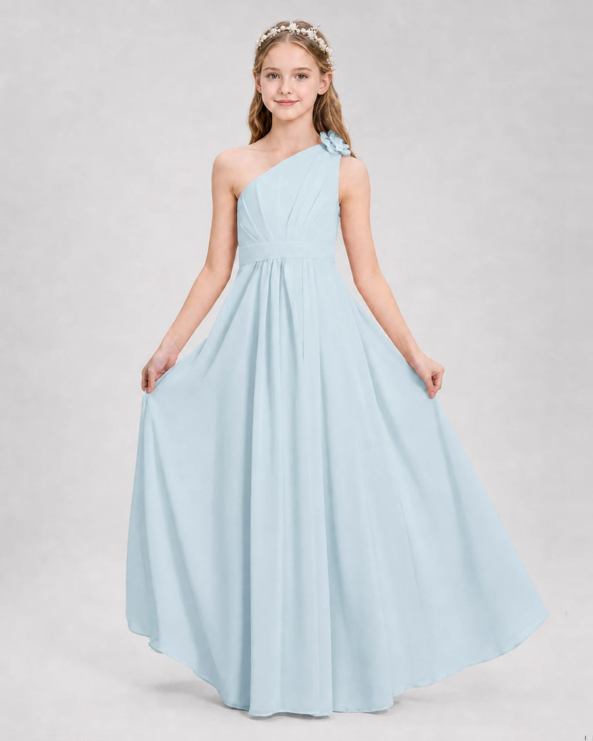 Baby Blue A-line Junior Bridesmaid Dresses Side