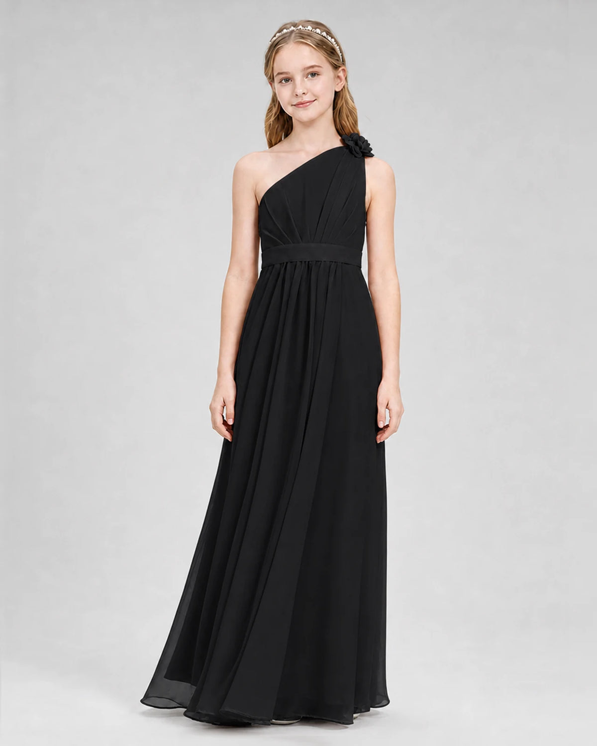 Black A-line Junior Bridesmaid Dresses Front