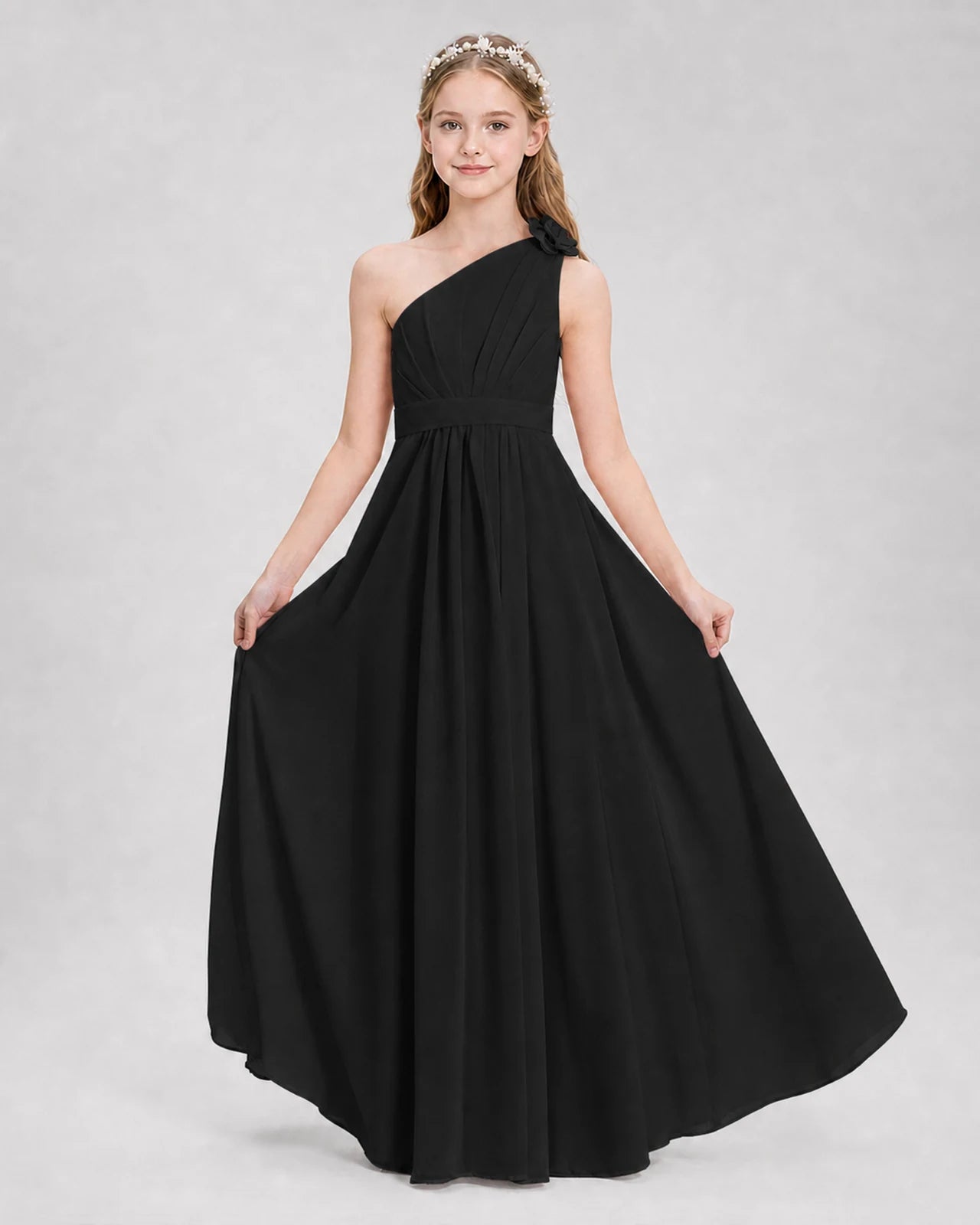 Black A-line Junior Bridesmaid Dresses Side