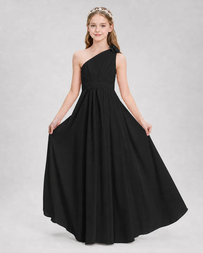 Black A-line Junior Bridesmaid Dresses Side
