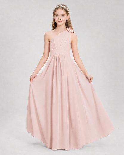 Blush Pink A-line Junior Bridesmaid Dresses Side
