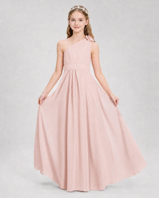Blush Pink A-line Junior Bridesmaid Dresses Side