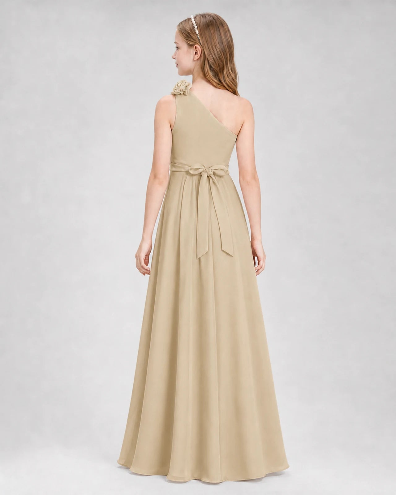 Champagne A-line Junior Bridesmaid Dresses Back