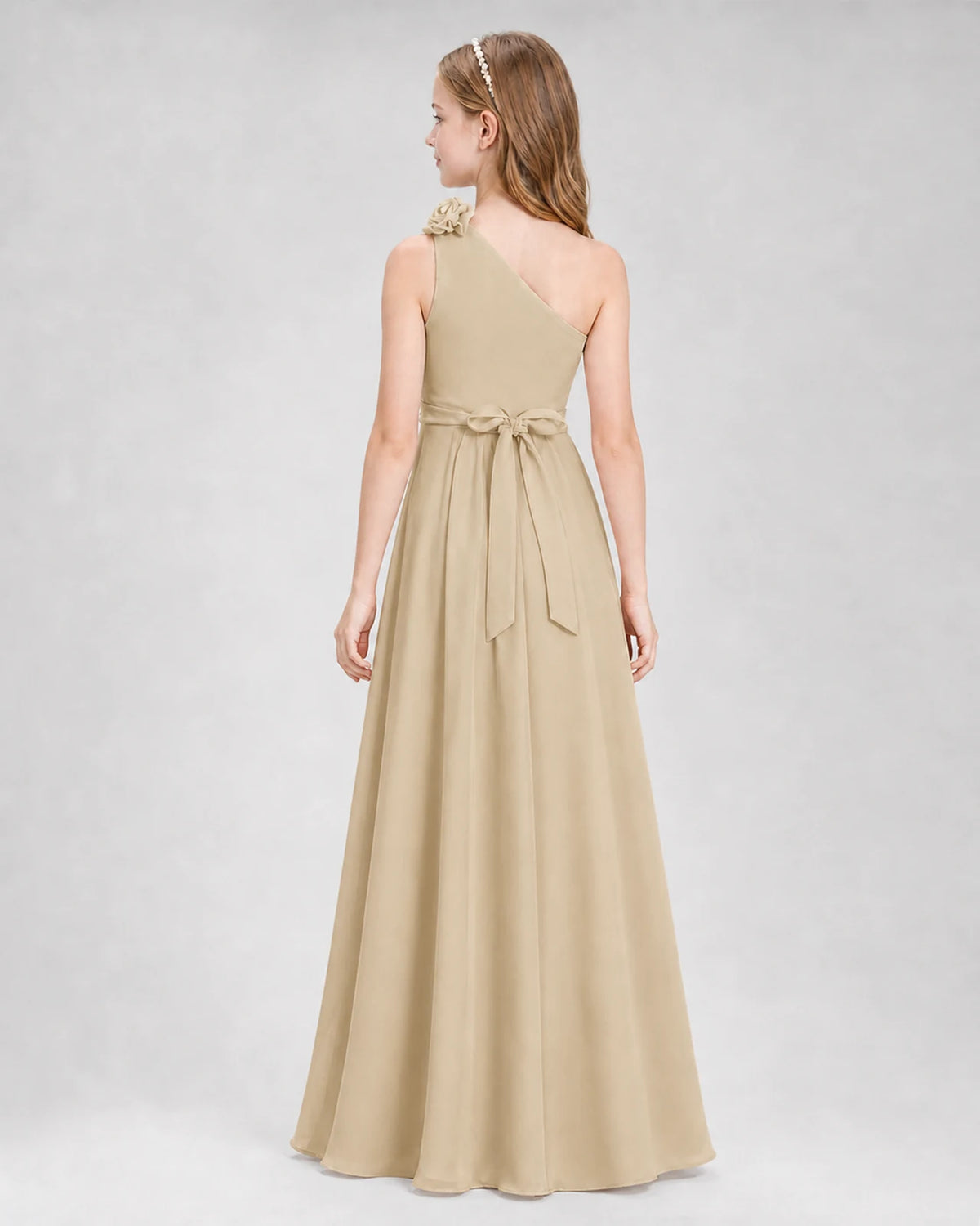 Champagne A-line Junior Bridesmaid Dresses Back